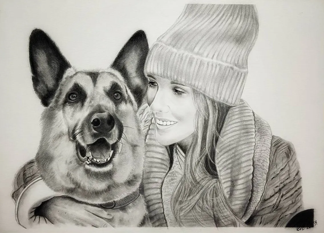 Retrato de TereArt para Paloma con su perro